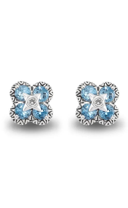 Personalized Jewelry Sale – Unique Pieces At Great Prices Signature Flower Stud Earrings- Blue Topaz & White Topaz