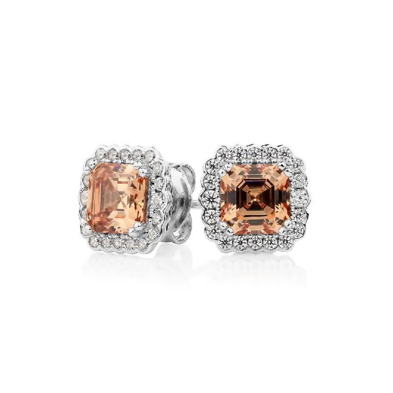 Waterproof Stainless Steel Jewelry For Lasting Beauty Asscher and Round Brilliant halo stud earrings with 2.9 carats* of diamond simulants in sterling silver Waterproof Stainless Steel Jewelry For Lasting Beauty Asscher and Round Brilliant halo stud earrings with 2.9 carats* of diamond simulants in sterling silver
