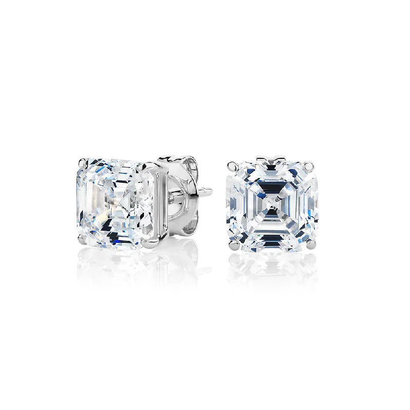 Limited Stock On Premium Jewelry At Low Prices Asscher stud earrings with 3 carats* of diamond simulants in 10 carat white gold Limited Stock On Premium Jewelry At Low Prices Asscher stud earrings with 3 carats* of diamond simulants in 10 carat white gold