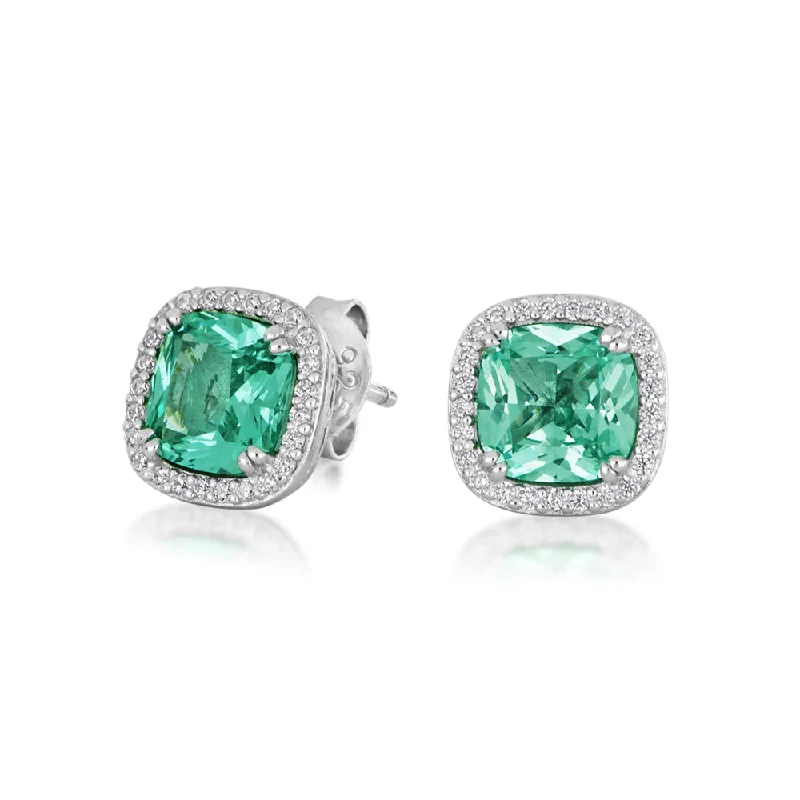Elegant Rose Gold Jewelry For A Stylish Touch Cushion and Round Brilliant halo stud earrings with ocean green simulants and 0.25 carats* of diamond simulants in sterling silver Elegant Rose Gold Jewelry For A Stylish Touch Cushion and Round Brilliant halo stud earrings with ocean green simulants and 0.25 carats* of diamond simulants in sterling silver