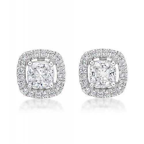 Luxury Jewelry At Unbeatable Discounts Cushion and Round Brilliant stud earrings with 1.19 carats* of diamond simulants in 10 carat white gold Luxury Jewelry At Unbeatable Discounts Cushion and Round Brilliant stud earrings with 1.19 carats* of diamond simulants in 10 carat white gold