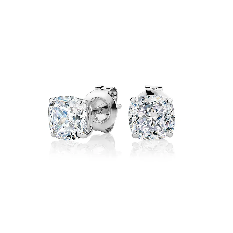 Dazzling Deals On Necklaces, Bracelets, And More Cushion stud earrings with 2 carats* of diamond simulants in 10 carat white gold Dazzling Deals On Necklaces, Bracelets, And More Cushion stud earrings with 2 carats* of diamond simulants in 10 carat white gold
