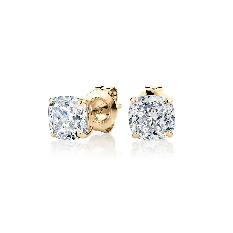 Once-A-Year Jewelry Sale – Grab Your Favorites Now Cushion stud earrings with 2 carats* of diamond simulants in 10 carat yellow gold Once-A-Year Jewelry Sale – Grab Your Favorites Now Cushion stud earrings with 2 carats* of diamond simulants in 10 carat yellow gold