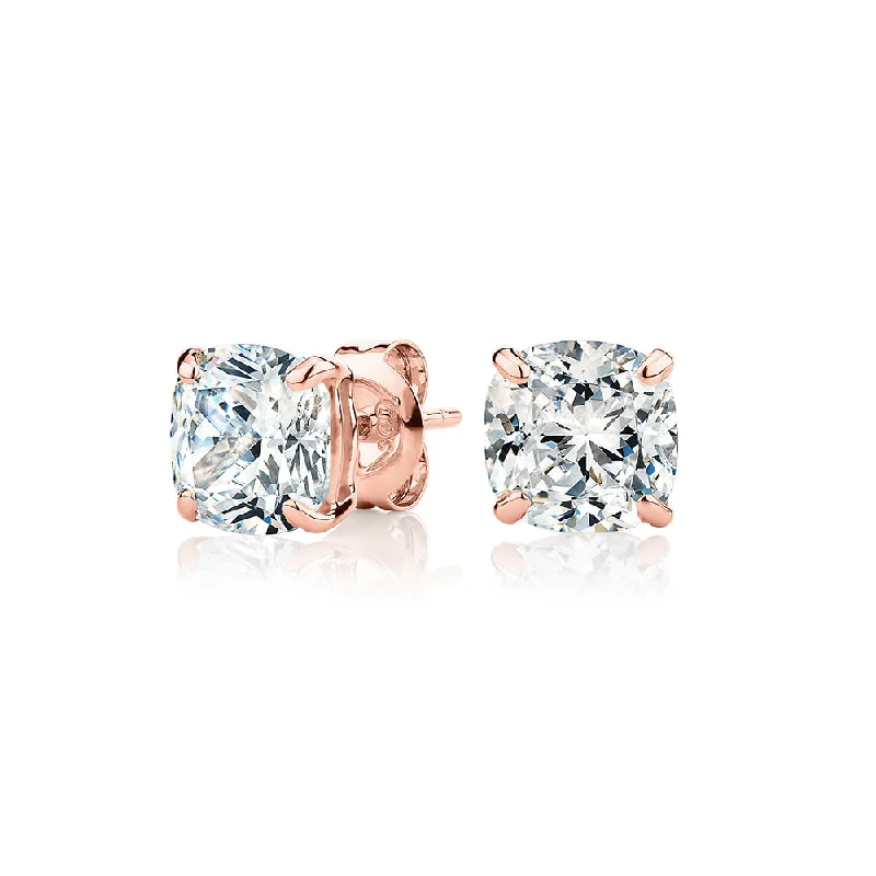 Upgrade Your Jewelry Collection For Less Cushion stud earrings with 3 carats* of diamond simulants in 10 carat rose gold Upgrade Your Jewelry Collection For Less Cushion stud earrings with 3 carats* of diamond simulants in 10 carat rose gold