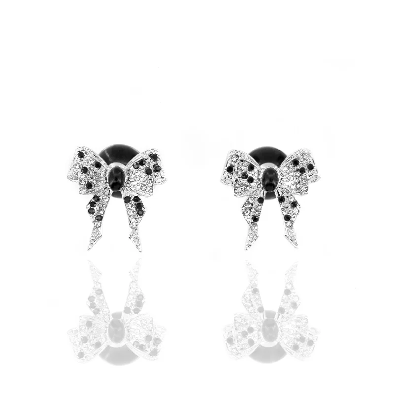 Seasonal Jewelry Deals – Elevate Your Style Diamonique Bow Double Studs - B/W