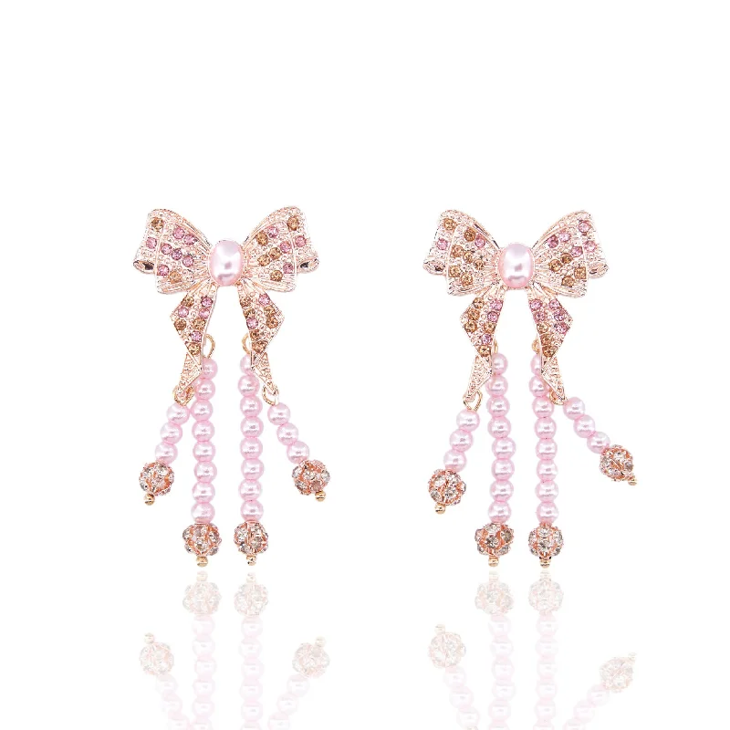 Discounted Jewelry For A Glamorous Look Diamonique Dainty Bow Dangles - Pink