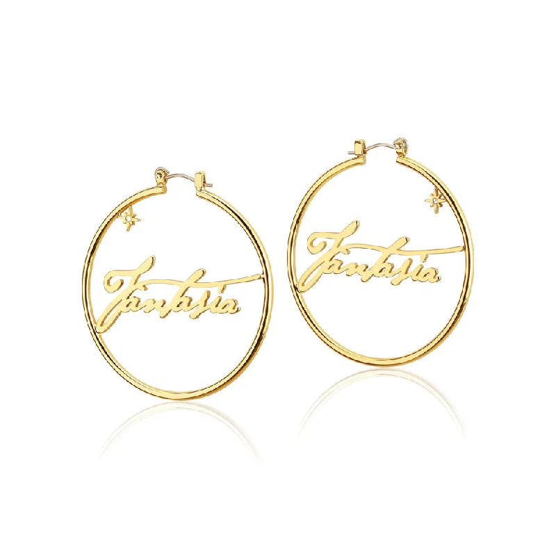 Dainty Floral Jewelry For Feminine Elegance Disney Fantasia Gold Plated 50mm Hoop Earrings Dainty Floral Jewelry For Feminine Elegance Disney Fantasia Gold Plated 50mm Hoop Earrings