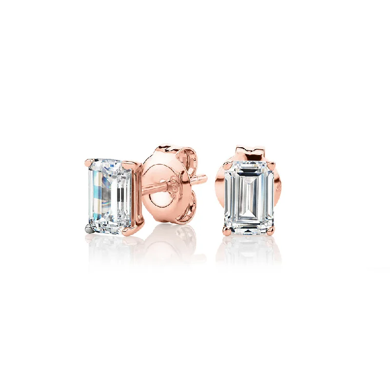 Sparkle In Style With Our Best Jewelry Deals Emerald Cut stud earrings with 1 carat* of diamond simulants in 10 carat rose gold Sparkle In Style With Our Best Jewelry Deals Emerald Cut stud earrings with 1 carat* of diamond simulants in 10 carat rose gold