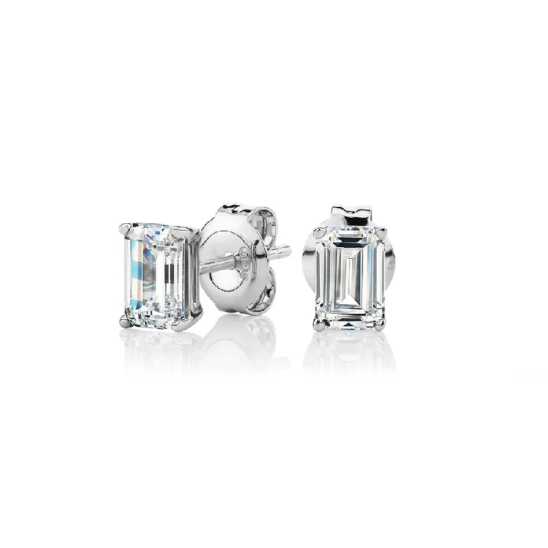 Luxury Handcrafted Jewelry For Elegant Looks Emerald Cut stud earrings with 1 carat* of diamond simulants in 10 carat white gold