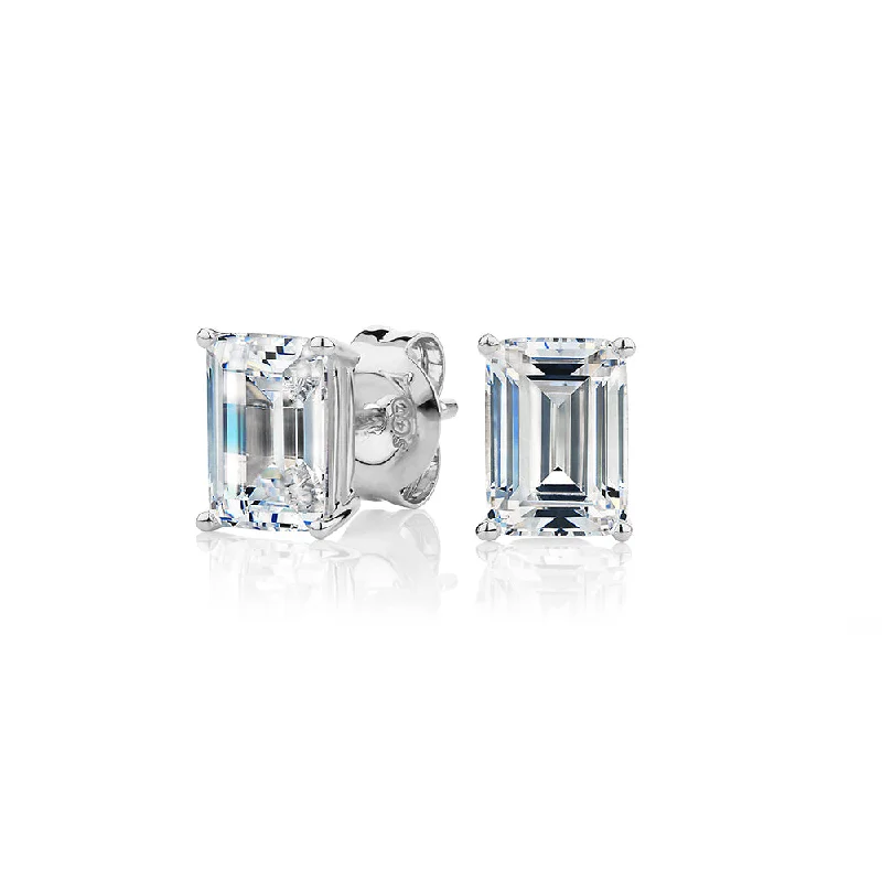 Accessorize For Less – Luxury Jewelry At Affordable Prices Emerald Cut stud earrings with 2 carats* of diamond simulants in 10 carat white gold Accessorize For Less – Luxury Jewelry At Affordable Prices Emerald Cut stud earrings with 2 carats* of diamond simulants in 10 carat white gold