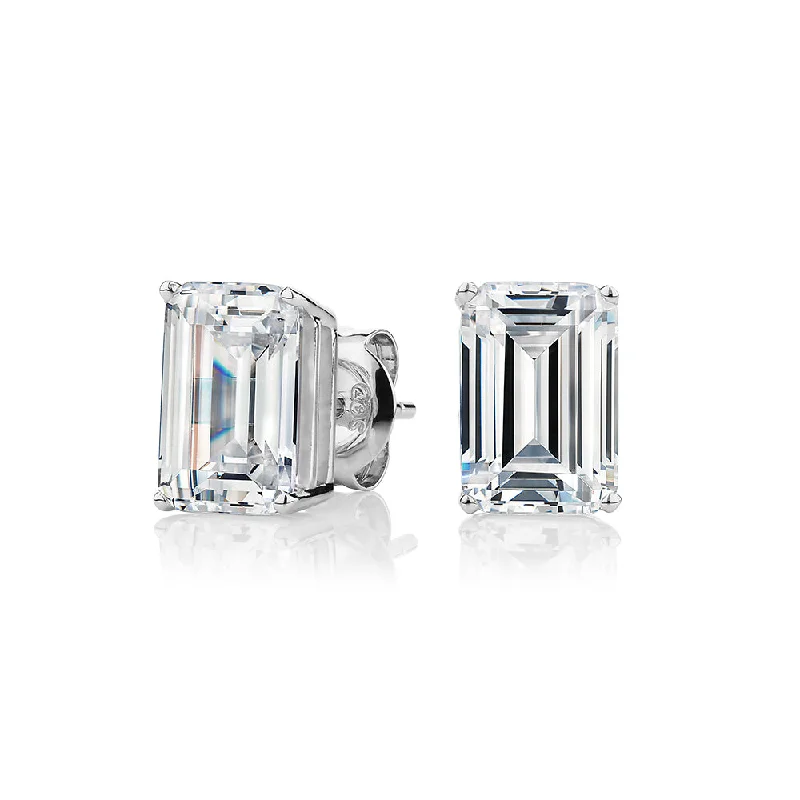 Versatile Layering Jewelry For Effortless Chic Emerald Cut stud earrings with 3 carats* of diamond simulants in 10 carat white gold Versatile Layering Jewelry For Effortless Chic Emerald Cut stud earrings with 3 carats* of diamond simulants in 10 carat white gold