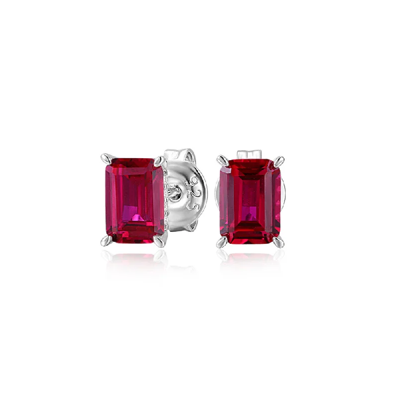 Chic And Stylish Jewelry At Discounted Prices Emerald Cut stud earrings with ruby simulants in sterling silver Chic And Stylish Jewelry At Discounted Prices Emerald Cut stud earrings with ruby simulants in sterling silver