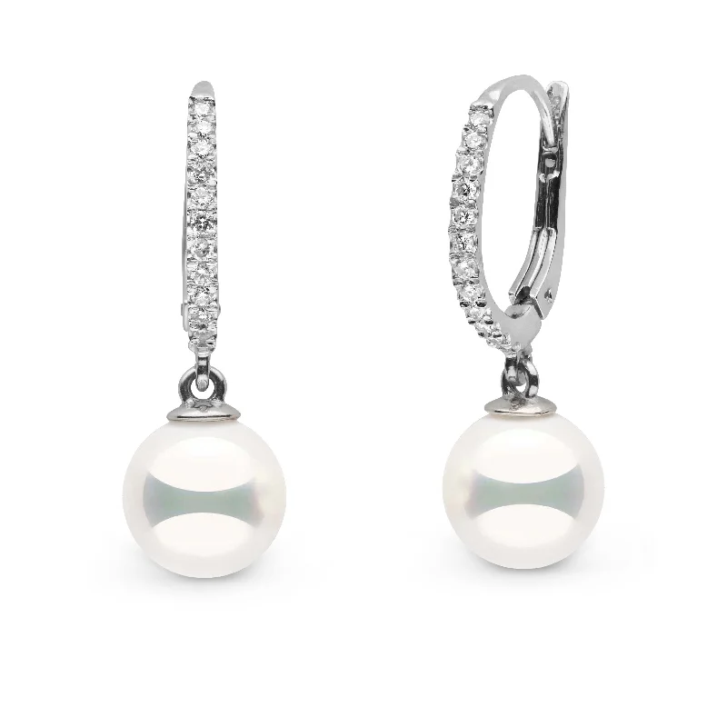 Buy More, Save More On Stunning Jewelry Pieces Eternal Collection 8.5-9.0 mm Natural White Hanadama Pearl and Diamond Dangle Earrings