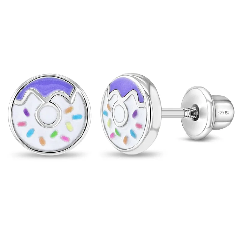 Shop Fine Jewelry With Exclusive Savings Frosted with Sprinkles Donut Kids / Children's / Girls Earrings Screw Back Enamel - Sterling Silver