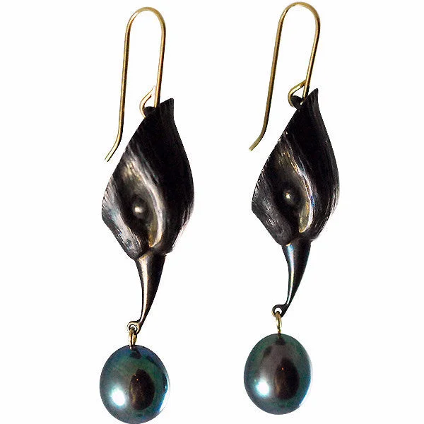 Exclusive Jewelry Offers – Shine For Less Gabriella Kiss Oxidized Bronze Bird Heads with Black Pearls Earrings