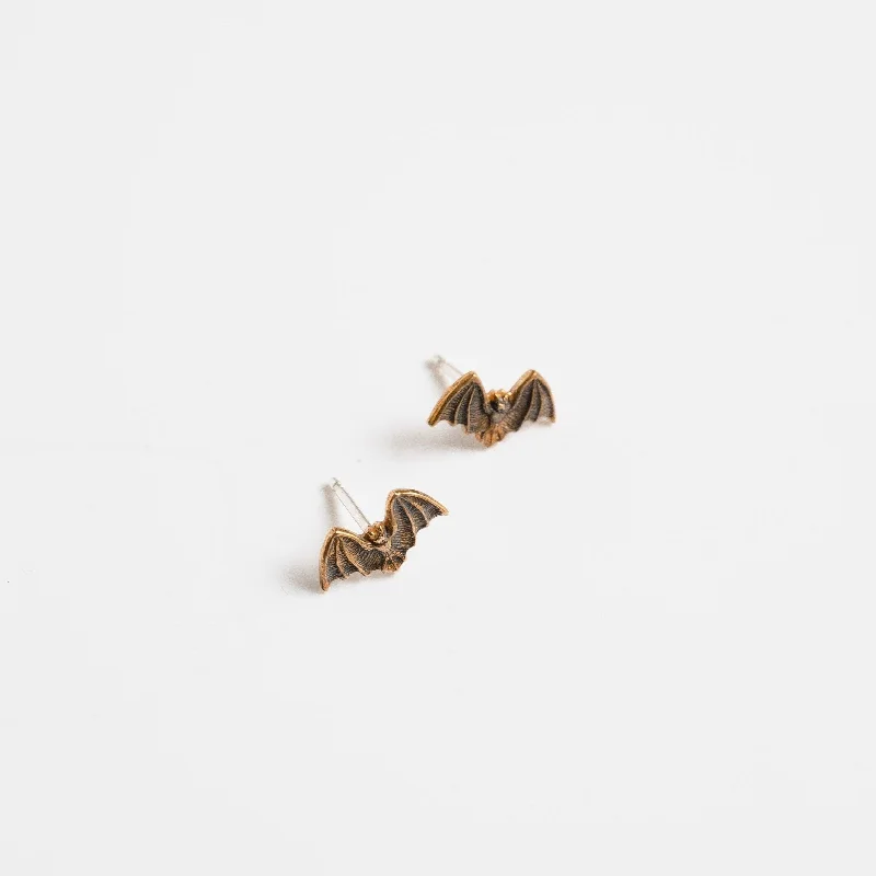High-Quality Gemstone Jewelry For Special Occasions Bat Stud Earrings in Oxidized Brass; Halloween Earrings High-Quality Gemstone Jewelry For Special Occasions Bat Stud Earrings in Oxidized Brass; Halloween Earrings