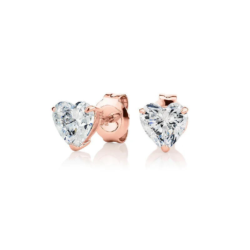 Luxury Jewelry Sale – Sparkle For Less Heart stud earrings with 2 carats* of diamond simulants in 10 carat rose gold