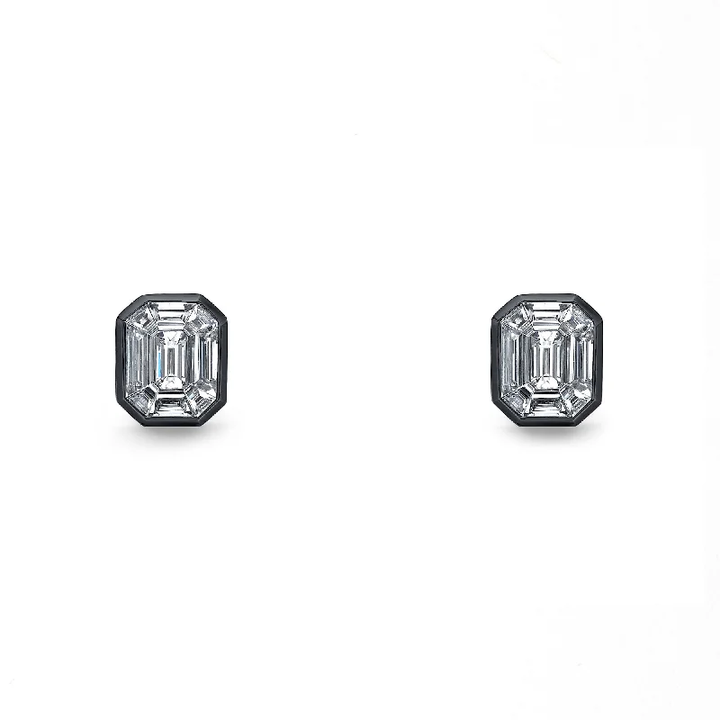 Personalized Engraved Jewelry For Meaningful Gifts Illusion Diamond Stud Earrings in Black Gold Personalized Engraved Jewelry For Meaningful Gifts Illusion Diamond Stud Earrings in Black Gold