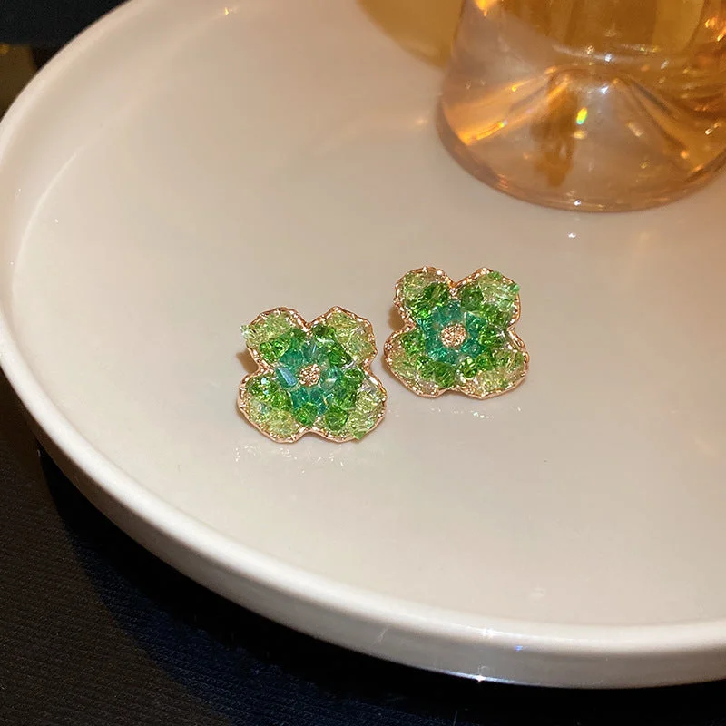 Discover Unique Jewelry With Special Limited-Time Offers Green Crystal Flower Stud Earrings-jlt11853 Discover Unique Jewelry With Special Limited-Time Offers Green Crystal Flower Stud Earrings-jlt11853