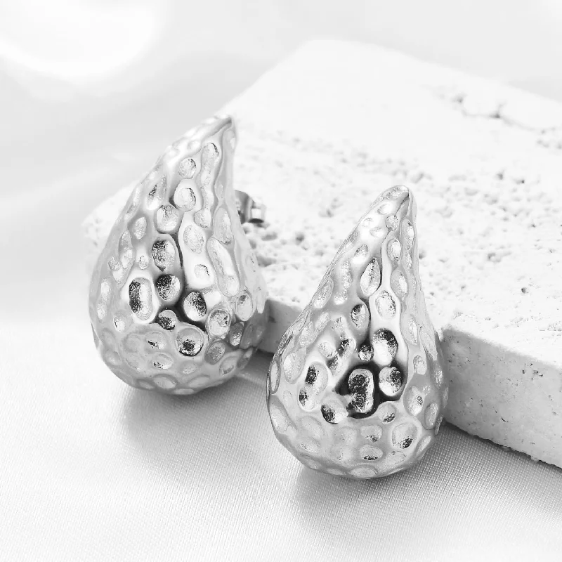 Must-Have Jewelry Pieces At Reduced Prices Textured Silver Teardrop Stud Earrings-jlt11828 Must-Have Jewelry Pieces At Reduced Prices Textured Silver Teardrop Stud Earrings-jlt11828