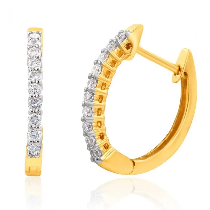 Elevate Your Outfit With Discounted Statement Jewelry Luminesce Lab Grown 1/4 Carat Diamond Claw Hoop Earrings in 9ct Yellow Gold