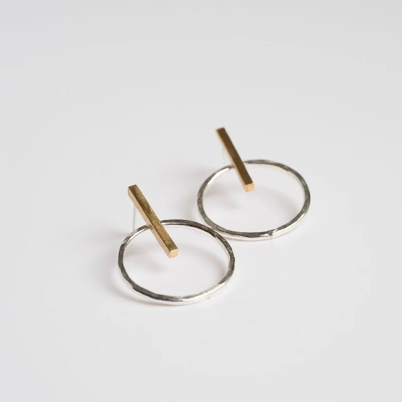 Personalized Engraved Jewelry For Meaningful Gifts Mixed Metal Circle and Bar Stud Earrings Personalized Engraved Jewelry For Meaningful Gifts Mixed Metal Circle and Bar Stud Earrings