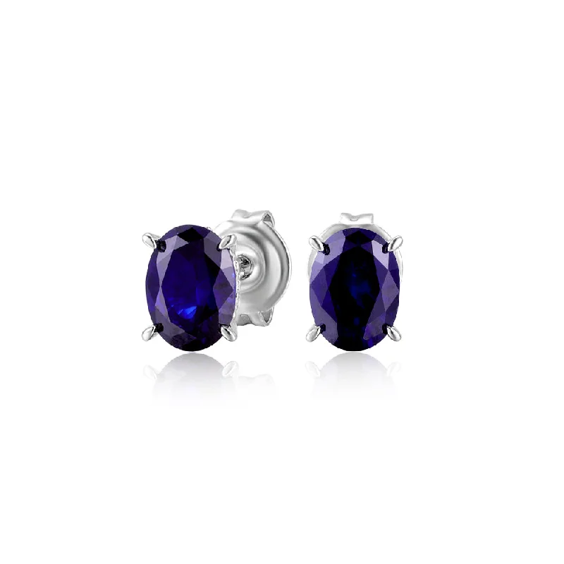 Best-Selling Jewelry Styles Now At Exclusive Discounts Oval stud earrings with dark blue sapphire simulants in sterling silver Best-Selling Jewelry Styles Now At Exclusive Discounts Oval stud earrings with dark blue sapphire simulants in sterling silver