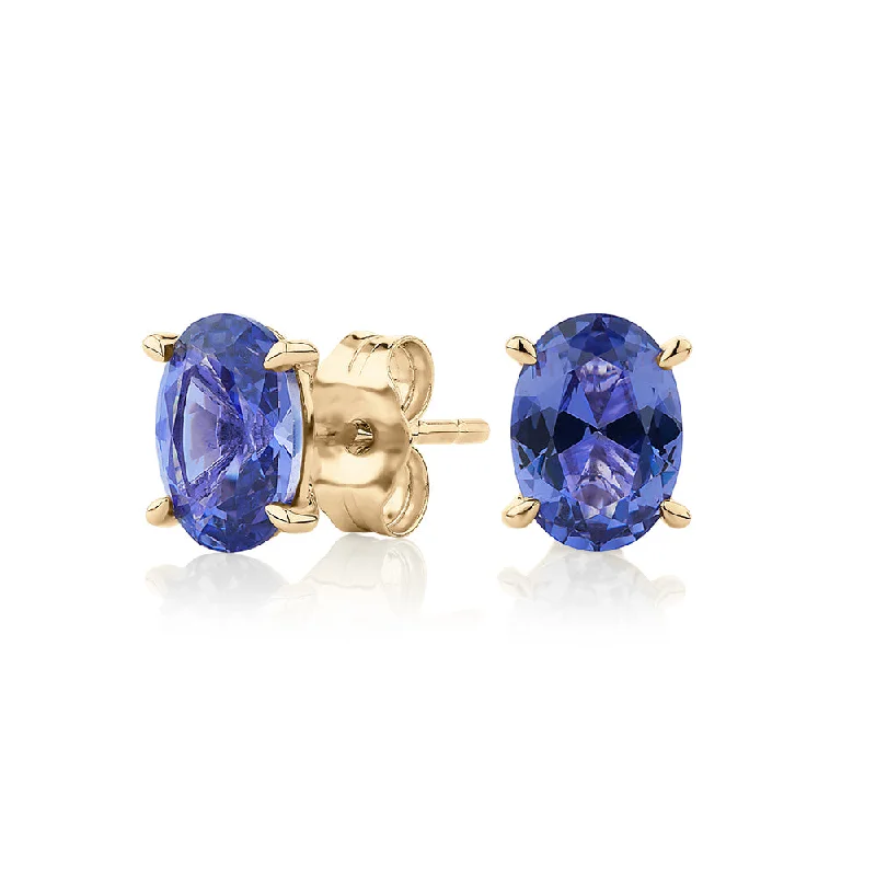 Get Your Favorite Jewelry At The Best Price Oval stud earrings with tanzanite simulants in 10 carat yellow gold Get Your Favorite Jewelry At The Best Price Oval stud earrings with tanzanite simulants in 10 carat yellow gold