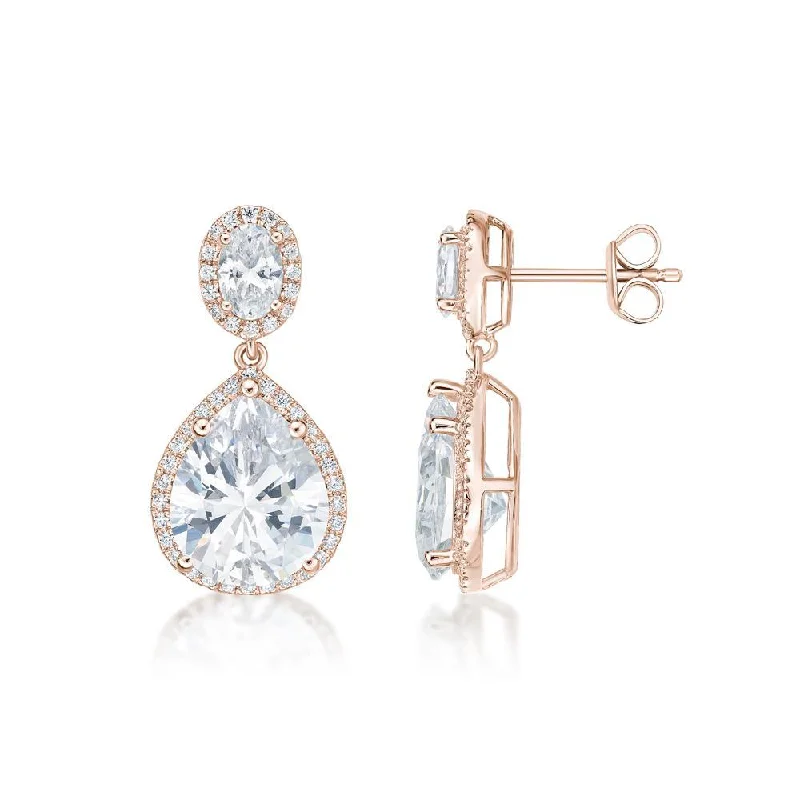 Premium Jewelry At Promotional Prices – Shine Today Pear and Oval halo stud earrings with 8.2 carats* of diamond simulants in 10 carat rose gold Premium Jewelry At Promotional Prices – Shine Today Pear and Oval halo stud earrings with 8.2 carats* of diamond simulants in 10 carat rose gold