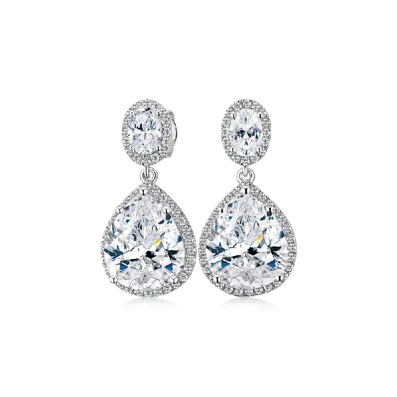 Big Savings On Your Favorite Jewelry Pieces Pear and Oval halo stud earrings with 8.2 carats* of diamond simulants in 10 carat white gold Big Savings On Your Favorite Jewelry Pieces Pear and Oval halo stud earrings with 8.2 carats* of diamond simulants in 10 carat white gold