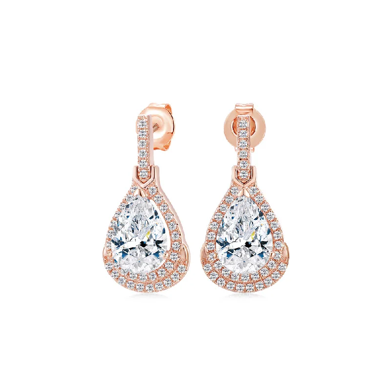 Unbeatable Offers On Luxury And Everyday Jewelry Pear and Round Brilliant halo stud earrings with 3.99 carats* of diamond simulants in 10 carat rose gold Unbeatable Offers On Luxury And Everyday Jewelry Pear and Round Brilliant halo stud earrings with 3.99 carats* of diamond simulants in 10 carat rose gold