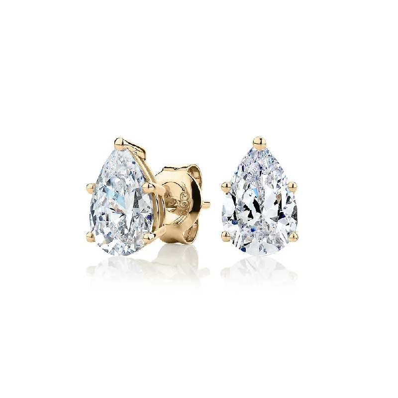Celebrate Every Occasion With Sparkling Savings Pear stud earrings with 2 carats* of diamond simulants in 10 carat yellow gold Celebrate Every Occasion With Sparkling Savings Pear stud earrings with 2 carats* of diamond simulants in 10 carat yellow gold