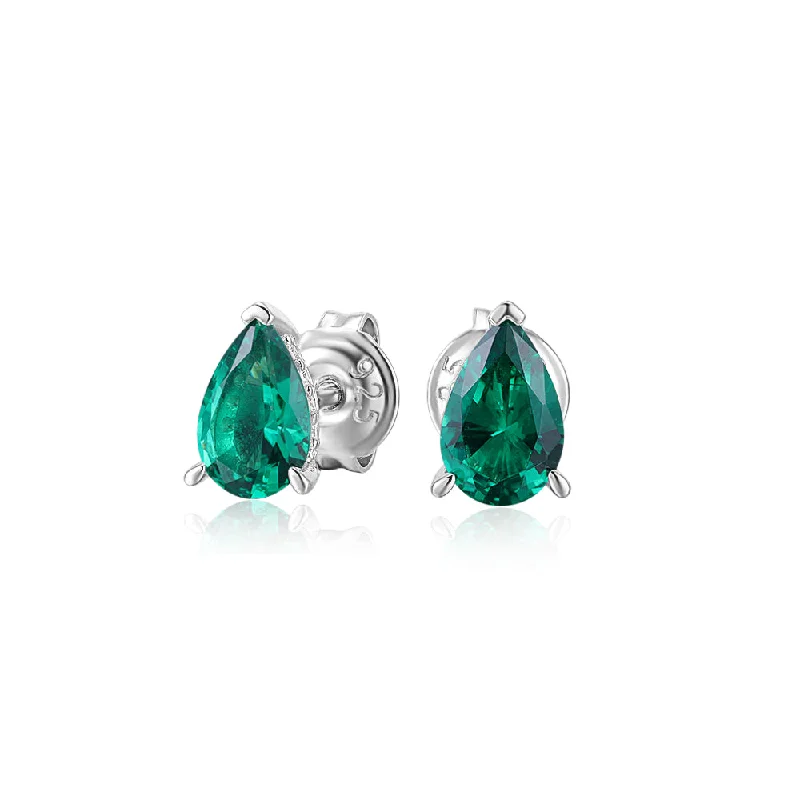 Get The Sparkle You Love At Prices You Adore Pear stud earrings with emerald simulants in sterling silver Get The Sparkle You Love At Prices You Adore Pear stud earrings with emerald simulants in sterling silver