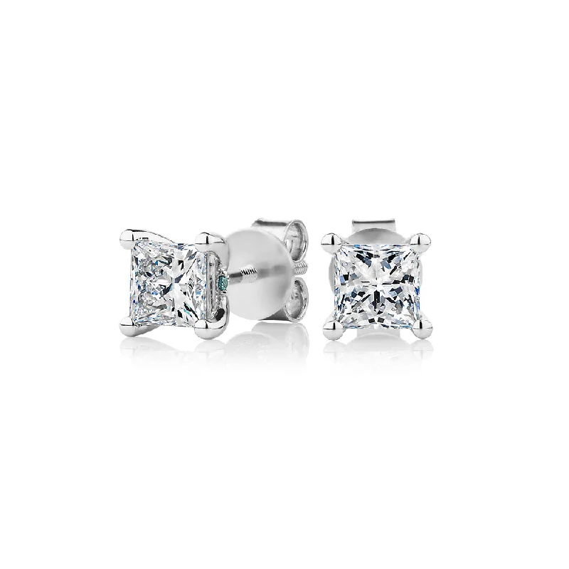 Trending Jewelry Now At Unbeatable Prices Premium Laboratory Created Diamond, 1.40 carat TW princess cut stud earrings in 18 carat white gold Trending Jewelry Now At Unbeatable Prices Premium Laboratory Created Diamond, 1.40 carat TW princess cut stud earrings in 18 carat white gold
