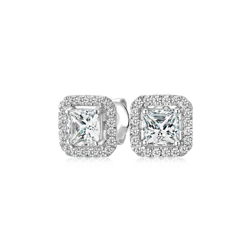 Stunning Jewelry At A Fraction Of The Price Princess Cut and Round Brilliant stud earrings with 1.69 carats* of diamond simulants in 10 carat white gold Stunning Jewelry At A Fraction Of The Price Princess Cut and Round Brilliant stud earrings with 1.69 carats* of diamond simulants in 10 carat white gold