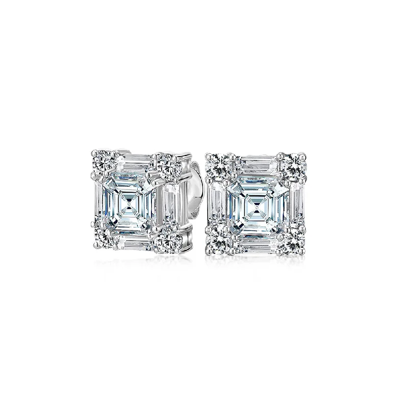 Unmissable Jewelry Clearance – Final Reductions Princess Cut, Baguette and Round Brilliant stud earrings with 8.42 carats* of diamond simulants in 10 carat white gold Unmissable Jewelry Clearance – Final Reductions Princess Cut, Baguette and Round Brilliant stud earrings with 8.42 carats* of diamond simulants in 10 carat white gold