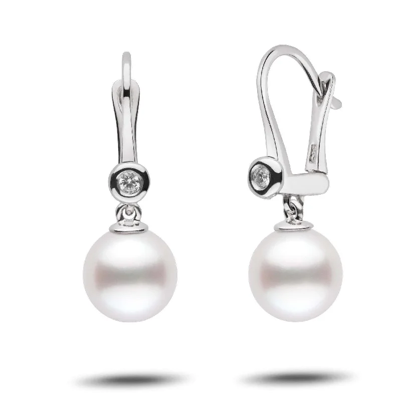Delicate Crystal Jewelry For Sophisticated Charm Romantic Collection White South Sea 9.0-10.0 mm Pearl & Diamond Dangle Earrings