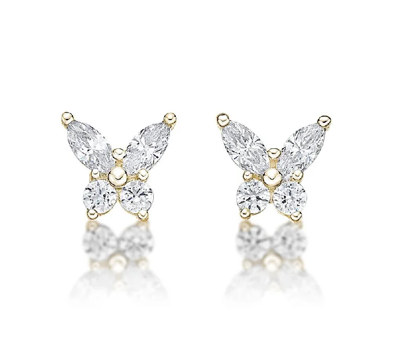 Limited-Stock Jewelry Sale – Once It's Gone, It's Gone Round Brilliant and Marquise stud earrings with 0.8 carats* of diamond simulants in 10 carat yellow gold