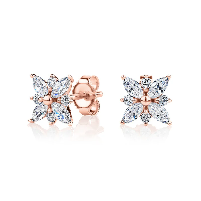 The Ultimate Jewelry Sale – Shop Premium Styles Round Brilliant and Marquise stud earrings with 0.84 carats* of diamond simulants in 10 carat rose gold The Ultimate Jewelry Sale – Shop Premium Styles Round Brilliant and Marquise stud earrings with 0.84 carats* of diamond simulants in 10 carat rose gold