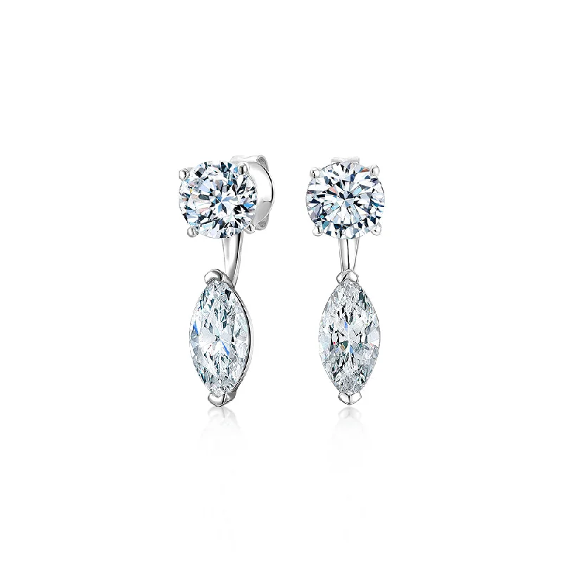 Shop Jewelry That Shines Without The High Price Round Brilliant and Marquise stud earrings with 3.96 carats* of diamond simulants in 10 carat white gold Shop Jewelry That Shines Without The High Price Round Brilliant and Marquise stud earrings with 3.96 carats* of diamond simulants in 10 carat white gold