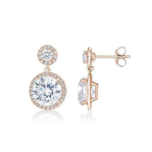 Shop Dazzling Rings, Earrings, And More At Special Discounts Round Brilliant halo stud earrings with 6.22 carats* of diamond simulants in 10 carat rose gold Shop Dazzling Rings, Earrings, And More At Special Discounts Round Brilliant halo stud earrings with 6.22 carats* of diamond simulants in 10 carat rose gold