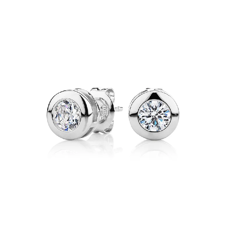 Get The Jewelry You Love At A Price You Love Round Brilliant stud earrings with 1 carat* of diamond simulants in 10 carat white gold Get The Jewelry You Love At A Price You Love Round Brilliant stud earrings with 1 carat* of diamond simulants in 10 carat white gold