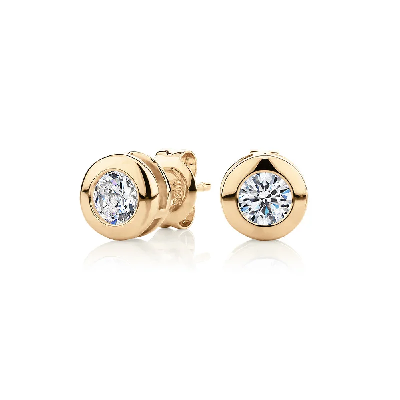 The Jewelry Sale You've Been Waiting For Is Here Round Brilliant stud earrings with 1 carat* of diamond simulants in 10 carat yellow gold The Jewelry Sale You've Been Waiting For Is Here Round Brilliant stud earrings with 1 carat* of diamond simulants in 10 carat yellow gold