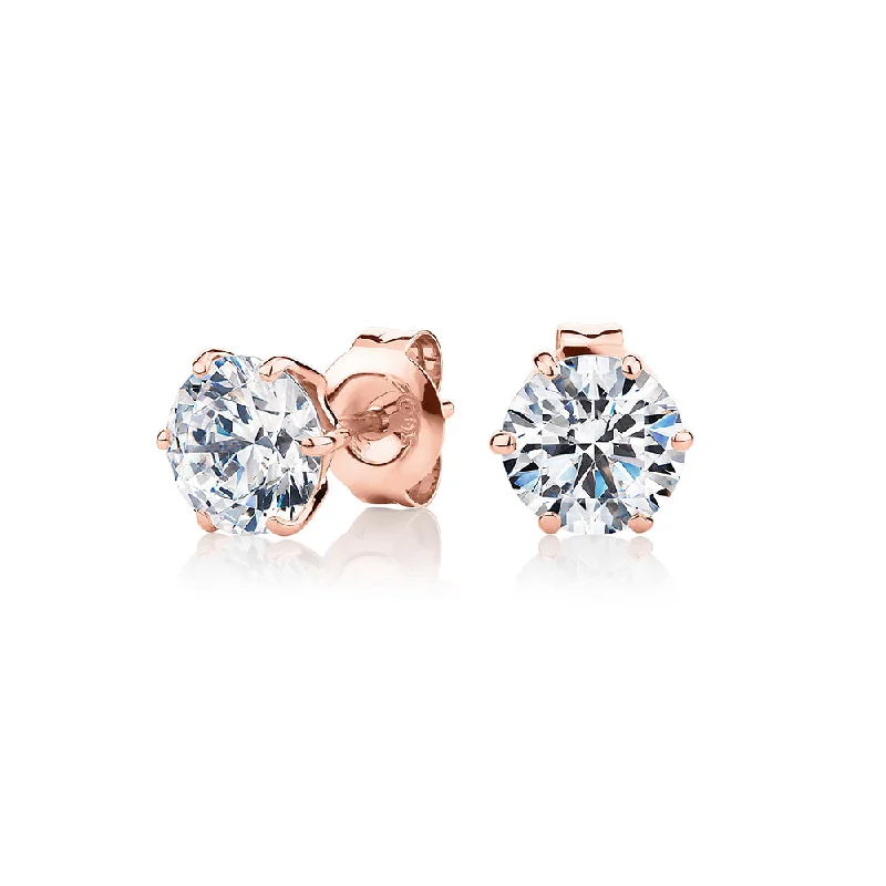 Jewelry Sale Bonanza – Grab Your Sparkle Now Round Brilliant stud earrings with 2 carats* of diamond simulants in 10 carat rose gold Jewelry Sale Bonanza – Grab Your Sparkle Now Round Brilliant stud earrings with 2 carats* of diamond simulants in 10 carat rose gold
