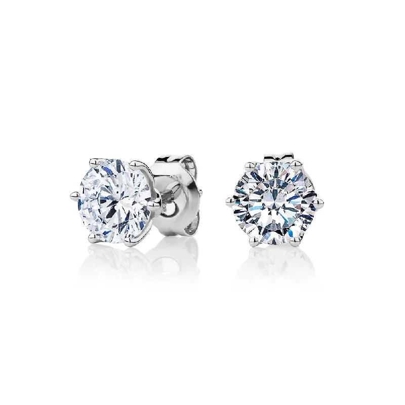 Customized Silver Jewelry For Unique Style Round Brilliant stud earrings with 2 carats* of diamond simulants in 10 carat white gold Customized Silver Jewelry For Unique Style Round Brilliant stud earrings with 2 carats* of diamond simulants in 10 carat white gold