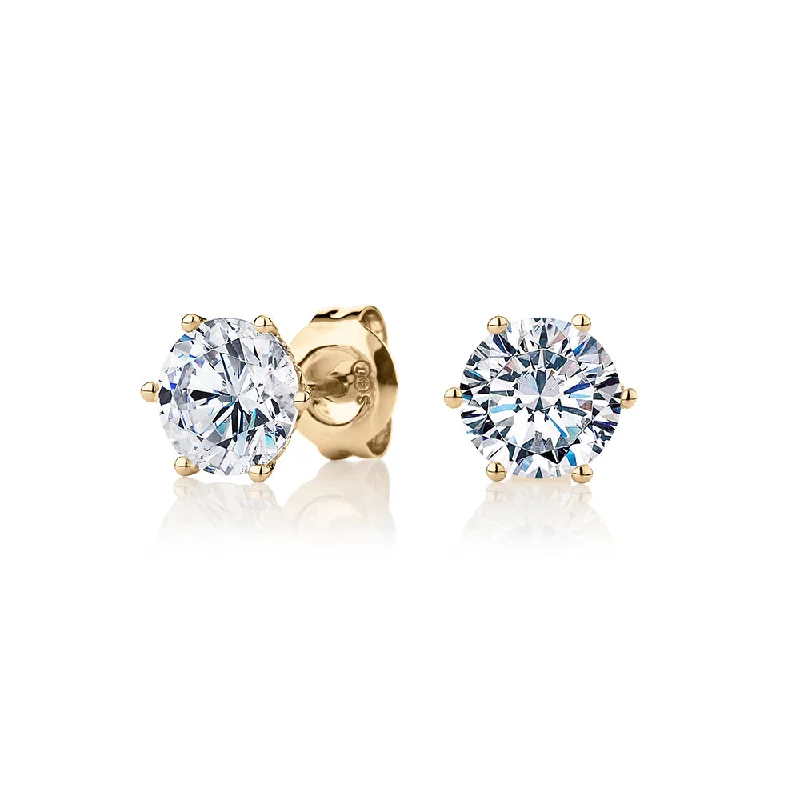 Trending Jewelry Styles Now At Limited-Time Discounts Round Brilliant stud earrings with 2 carats* of diamond simulants in 10 carat yellow gold Trending Jewelry Styles Now At Limited-Time Discounts Round Brilliant stud earrings with 2 carats* of diamond simulants in 10 carat yellow gold