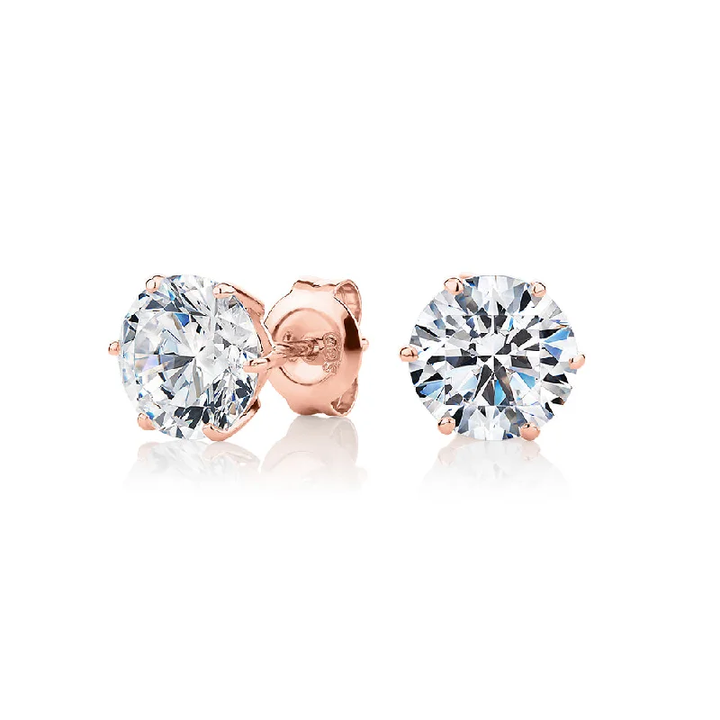 Premium Jewelry At Special Low Prices For A Limited Time Round Brilliant stud earrings with 3 carats* of diamond simulants in 10 carat rose gold Premium Jewelry At Special Low Prices For A Limited Time Round Brilliant stud earrings with 3 carats* of diamond simulants in 10 carat rose gold