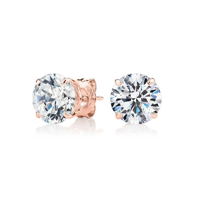 Unique Jewelry Designs Now At Discounted Rates Round Brilliant stud earrings with 4 carats* of diamond simulants in 10 carat rose gold Unique Jewelry Designs Now At Discounted Rates Round Brilliant stud earrings with 4 carats* of diamond simulants in 10 carat rose gold