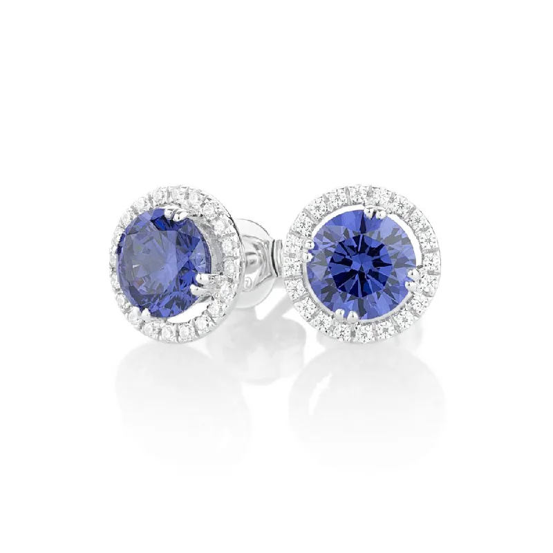Exclusive Jewelry Sale – Shine For Less Round Brilliant stud earrings with tanzanite simulants in 10 carat white gold