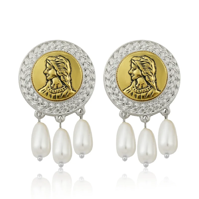 Timeless Jewelry Styles At Wallet-Friendly Prices Silver Tone Pearl Bead Hanging Round Girl Embellished Stud Earrings JLT12874 Timeless Jewelry Styles At Wallet-Friendly Prices Silver Tone Pearl Bead Hanging Round Girl Embellished Stud Earrings JLT12874